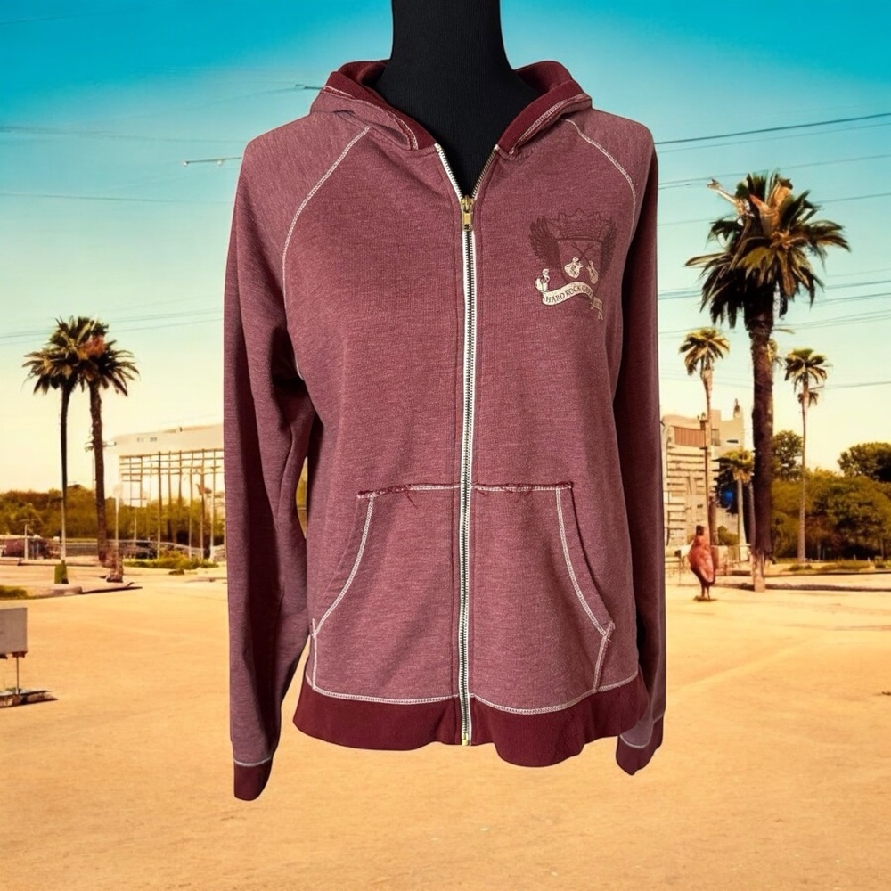 VINTAGE HARD ROCK CAFE LAS VEGAS MAROON ZIP-UP HOODIE SIZE XL AUTHENTIC VINTAGE